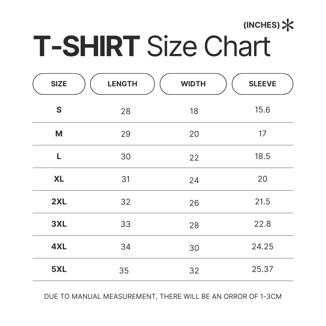 T shirt Size Chart - Horimiya Shop