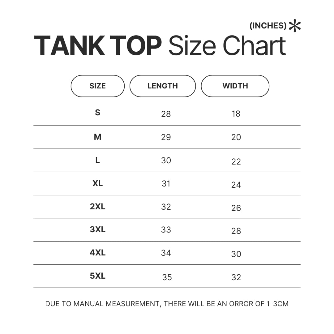 Tank Top Size Chart - Horimiya Shop